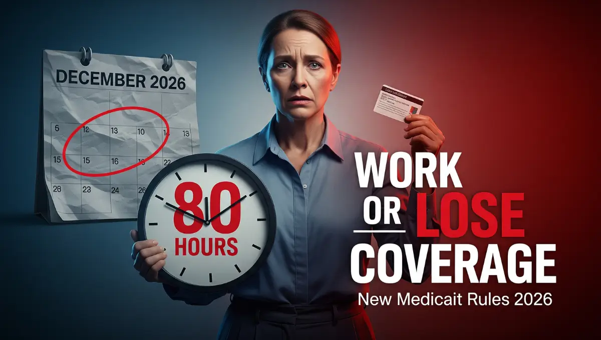 Medicaid work requirements 2026 new rules 80 hours monthly coverage loss graphic