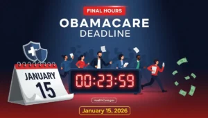 Obamacare enrollment deadline January 15 2026 countdown clock with people rushing to sign up for ACA health insurance before final day