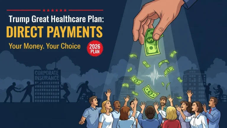 Trump healthcare plan direct payment illustration showing money going to Americans instead of insurance companies